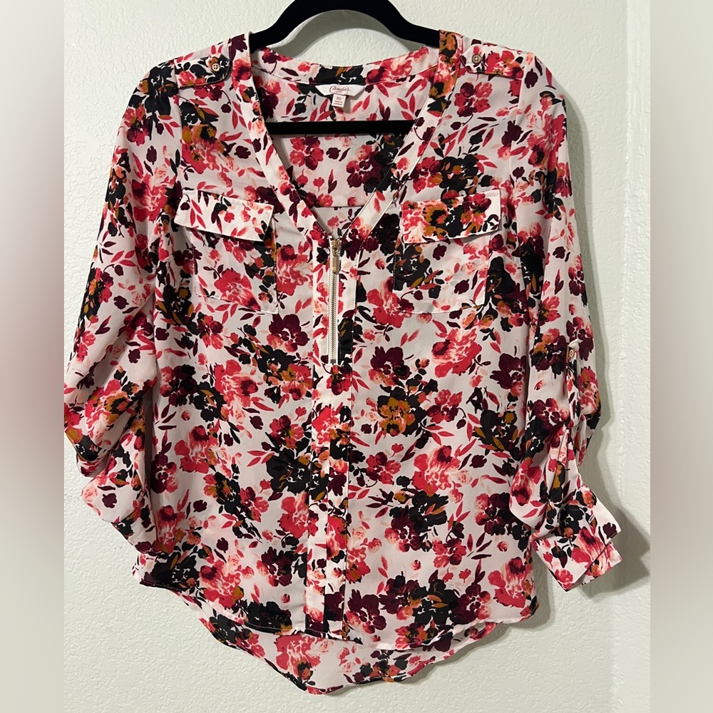 Candie's Floral Blouse - Pink, Black, and Yellow